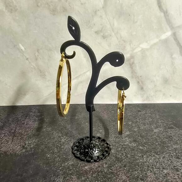 Boutique New Large polished gold tone hoops 1-3/4" diameter - Picture 3 of 7